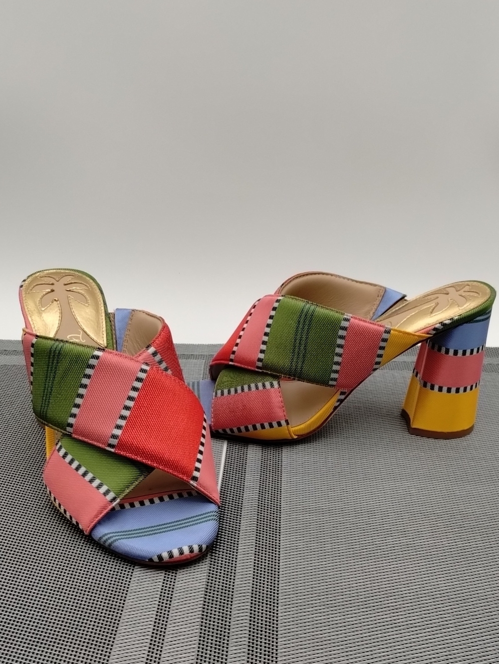 ANTONIO MELANI X Nat Note Catalonial Striped Heeled Block Heel Mules Size 7